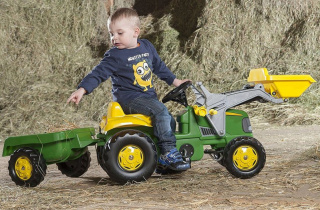 ZABAWKA JOHN DEERE Traktor na Pedały z Łyżką i Przyczepą